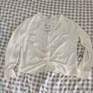 Express Cream Twist-Front V-Neck Blouse